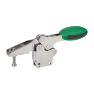 Toggle clamps horizontal with straight foot and adjustable clamping spindle, stainless steel