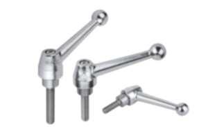 Clamping levers, electropolished stainless steel, with external thread, threaded insert stainless steel Clamping levers, electropolished stainless steel, with external thread, threaded insert stainless steel