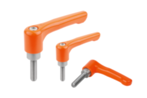 Clamping levers, die-cast zinc, flat with external thread, threaded pin stainless steel