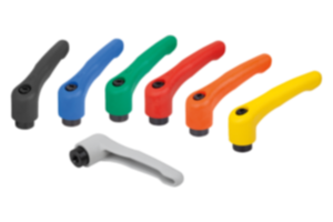 Clamping levers, plastic  with internal thread, threaded insert black oxidised steel