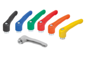 Clamping levers, plastic  with internal thread, threaded insert blue passivated steel