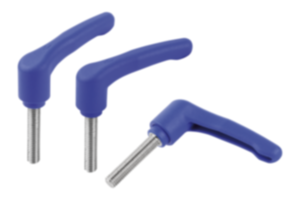 Clamping levers, plastic, visually detectable with external thread, threaded pin stainless steel