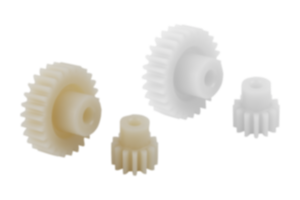 Spur gears, plastic, module 3 injection moulded, straight teeth, engagement angle 20°