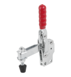 Toggle clamps vertical with straight foot and adjustable clamping spindle