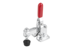 Toggle clamps vertical with flat foot and adjustable clamping spindle